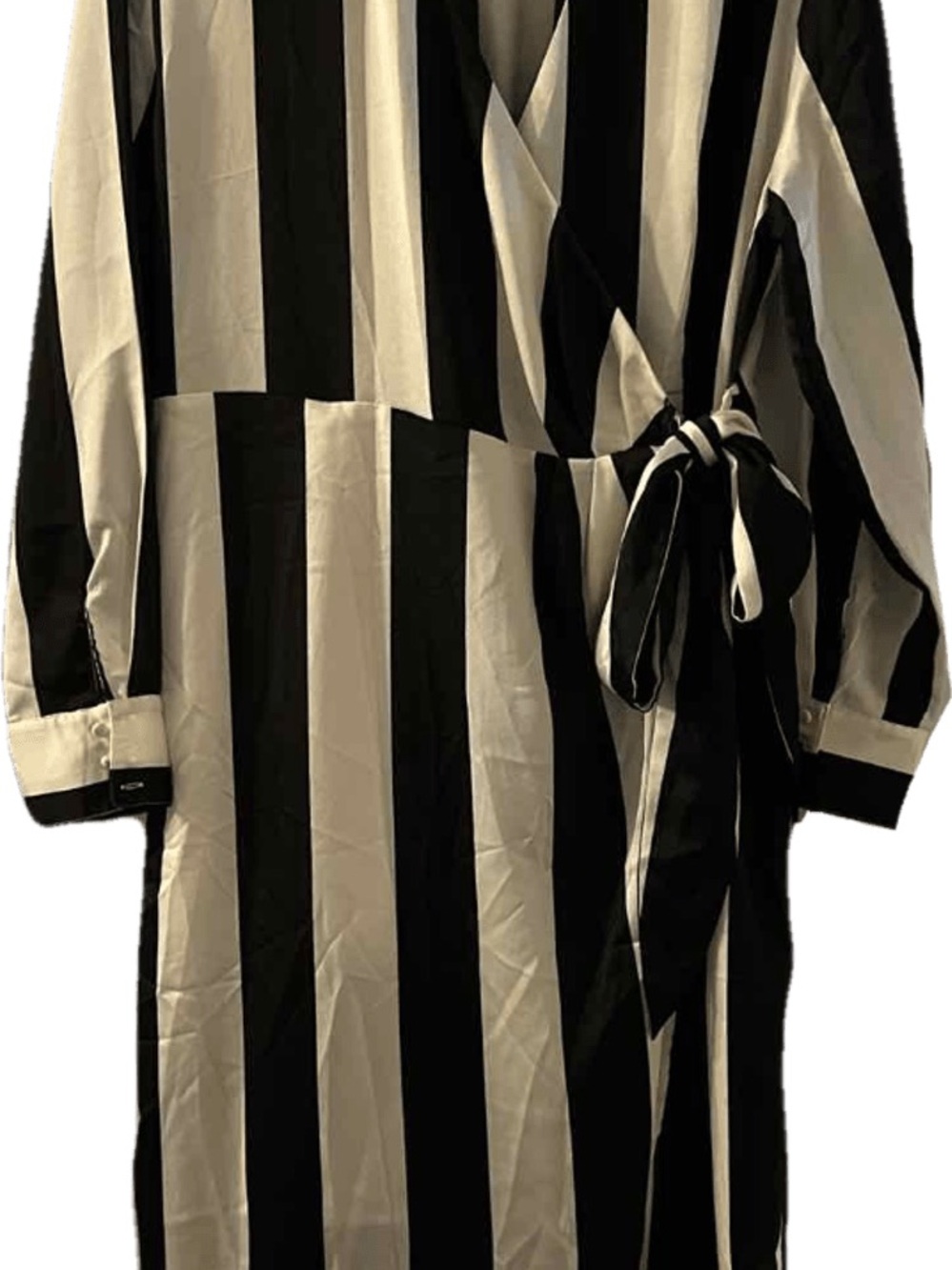New York & Company Black & White Striped Wrap Dress - Picture 2 of 5